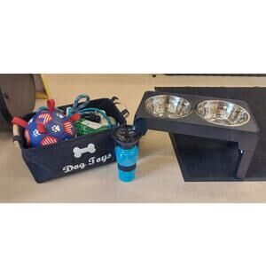 Dog accessories & toys lot / big dog leash collars chew toys bowls & more bundle